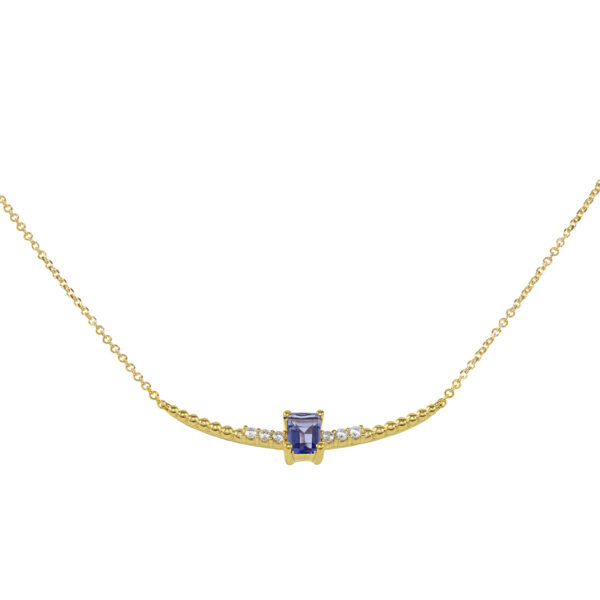 necklace, handmade jewel, gold, K14, K18, semiprecious stones, diamonds, iolite
