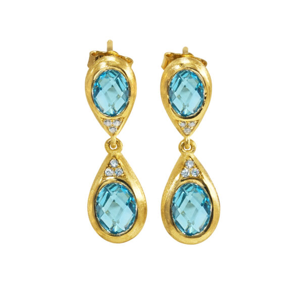 Earrings, gold, K14, K18, handmade jewel, semiprecious stones, diamonds, swiss blue