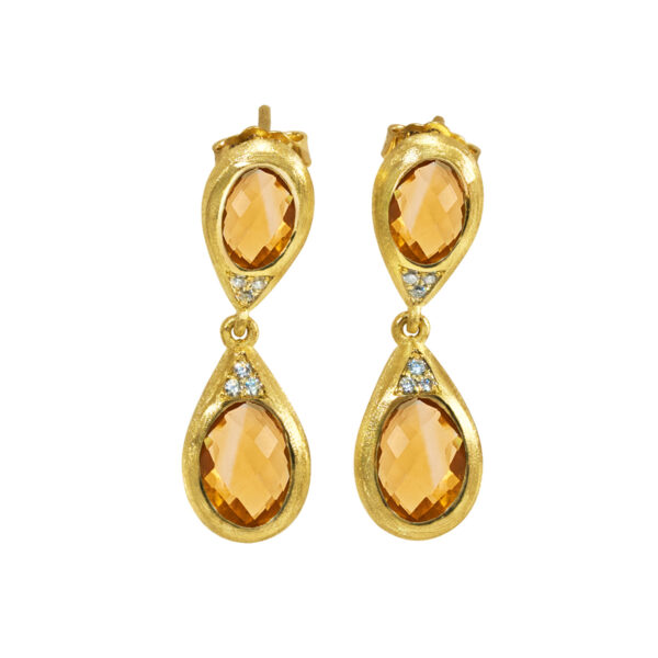 Earrings, gold, K14, K18, handmade jewel, semiprecious stones, diamonds, citrine