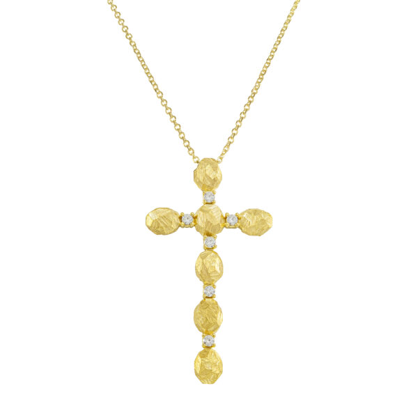necklace, gold, handmade jewel, k14, k18, diamonds, pentad, cross