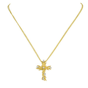 necklace, gold, handmade jewel, k14, k18, diamonds, pentad,cross