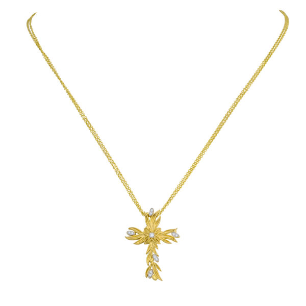 necklace, gold, handmade jewel, k14, k18, diamonds, pentad,cross