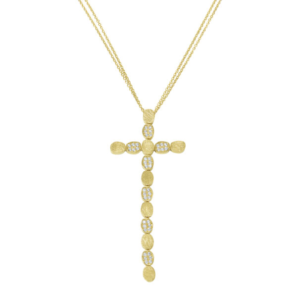 necklace, gold, k14, k18, handmade jewel, diamonds, pentad, cross